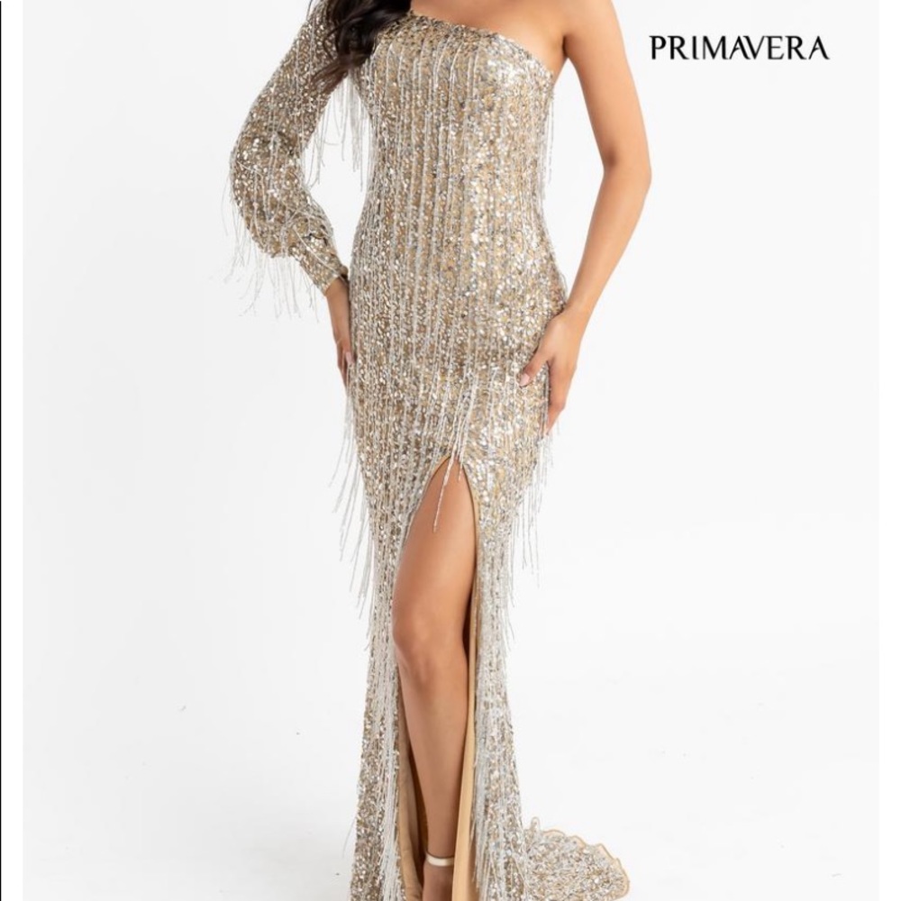 Primavera dress, Size 6, Nude with silver beading, brand new (never worn)